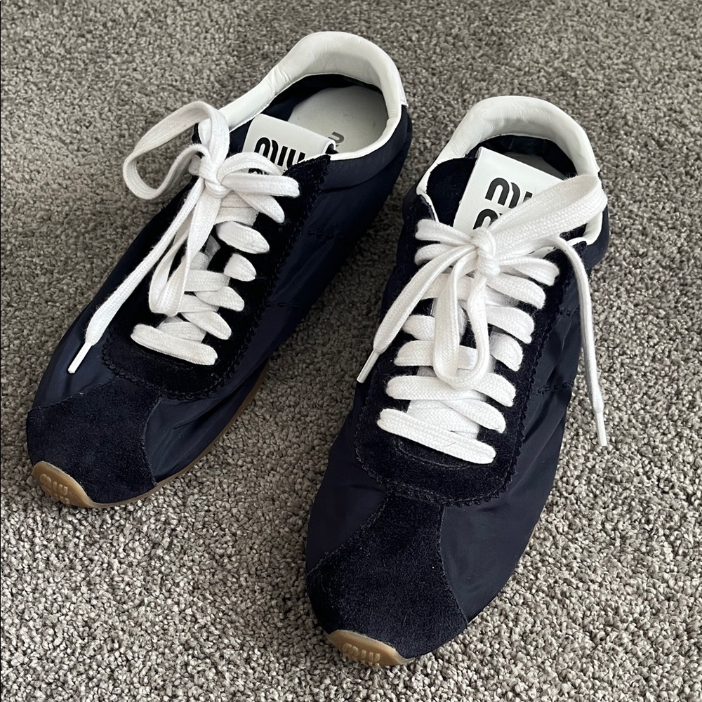 Miu Miu Navy and White Low-Top Sneakers
